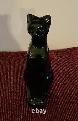 Retired Baccarat Black Egyptian Crystal Cat Figurine France Signed 6 3/8