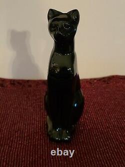 Retired Baccarat Black Egyptian Crystal Cat Figurine France Signed 6 3/8