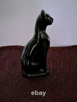 Retired Baccarat Black Egyptian Crystal Cat Figurine France Signed 6 3/8