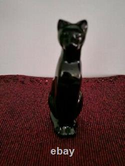 Retired Baccarat Black Egyptian Crystal Cat Figurine France Signed 6 3/8