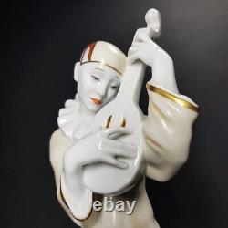 Rosenthal Art Deco Porcelain Statue by Max Valentin Pierrot with Cat 1930s