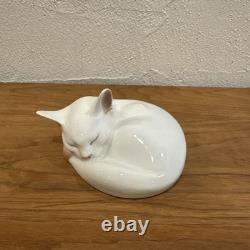 Royal Copenhagen White Cat Sleeping Cat Figurine Pottery Denmark Animals Art