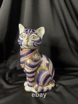 Royal Crown Derby, English Bone China Imari Decorated Cat Figurine 5 Inches Tall