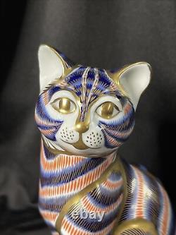Royal Crown Derby, English Bone China Imari Decorated Cat Figurine 5 Inches Tall