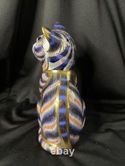 Royal Crown Derby, English Bone China Imari Decorated Cat Figurine 5 Inches Tall