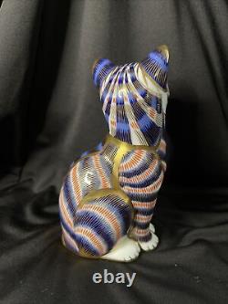 Royal Crown Derby, English Bone China Imari Decorated Cat Figurine 5 Inches Tall