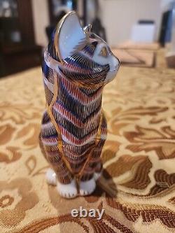 Royal Crown Derby, English Bone China Imari Decorated Cat Figurine 5 Inches Tall