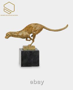 Running Jaguar Modernist Bronze Sculpture Patina