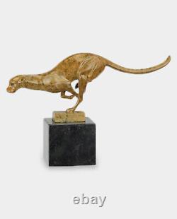 Running Jaguar Modernist Bronze Sculpture Patina