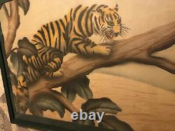 SHIRRELL GRAVES WATERCOLOR TIGER CAT ORIGINAL ART DECO ARTIST SIGNED 22 x 28