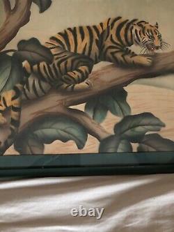 SHIRRELL GRAVES WATERCOLOR TIGER CAT ORIGINAL ART DECO ARTIST SIGNED 22 x 28