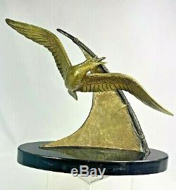 SPLEND. SCULPTURE MOUETTE EN VOL SIGNEE E. GUY BRONZE ART DECO STATUE Ca. 1930