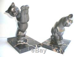 SUBLIME French bookends Art Deco 2 CATS on black marble terrace