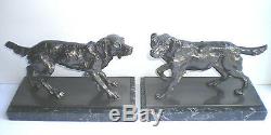SUBLIME French bookends Art Deco 2 CATS on black marble terrace