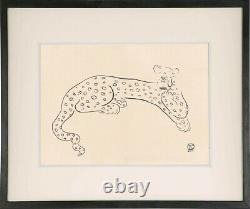 Sanyu style Chinese French ink drawing paper leopard cat art deco Chang Yu