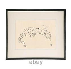 Sanyu style Chinese French ink drawing paper leopard cat art deco Chang Yu