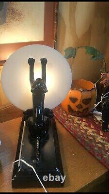 Sarsaparilla Frankart Stretching Black Cat Lamp Art Deco