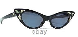 Seashell Vintage Cat Eye Sunglasses Ladies Party 1950's Black Frame Acetate Nos
