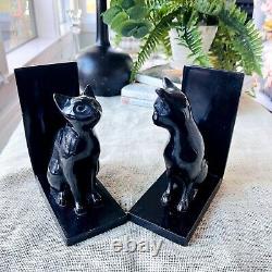 Set Of Vintage Art Deco MCM Mid Century Modern Regal Black Cat Bookends