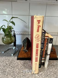 Set Vintage Decorative Crafts Inc 2 Solid Heavy Brass CAT Bookend 7TALL Deco