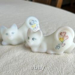Set of 2 Fenton Art Glass Crouching Cat Figurines Baby Gift Girl & Boy