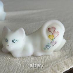 Set of 2 Fenton Art Glass Crouching Cat Figurines Baby Gift Girl & Boy