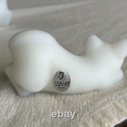 Set of 2 Fenton Art Glass Crouching Cat Figurines Baby Gift Girl & Boy