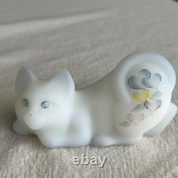 Set of 2 Fenton Art Glass Crouching Cat Figurines Baby Gift Girl & Boy