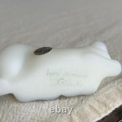 Set of 2 Fenton Art Glass Crouching Cat Figurines Baby Gift Girl & Boy