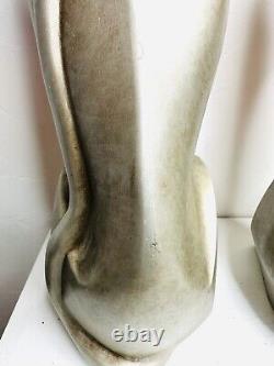 Set of 2 LARGE Elegant Art Deco Style Silver Metallic Cat Statue Figurines Resin