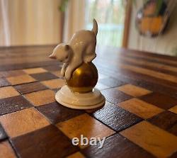 Set of 2 Vtg Porcelain Figurine Cats with Gold Ball- 1 marked Rosenthal