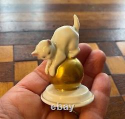 Set of 2 Vtg Porcelain Figurine Cats with Gold Ball- 1 marked Rosenthal