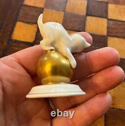 Set of 2 Vtg Porcelain Figurine Cats with Gold Ball- 1 marked Rosenthal