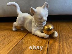 Set of 2 Vtg Porcelain Figurine Cats with Gold Ball- 1 marked Rosenthal