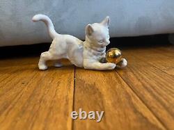 Set of 2 Vtg Porcelain Figurine Cats with Gold Ball- 1 marked Rosenthal