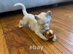 Set of 2 Vtg Porcelain Figurine Cats with Gold Ball- 1 marked Rosenthal