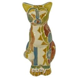 Shearwater Pottery 2015 Hand Decorated Modern Deco Tall Cat Figurine (Findeisen)
