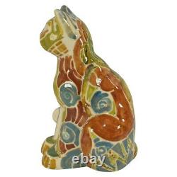 Shearwater Pottery 2015 Hand Decorated Modern Deco Tall Cat Figurine (Findeisen)