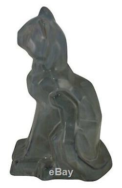 Shearwater Pottery Blue Flowing Glaze Sitting Figural Cubist Cat