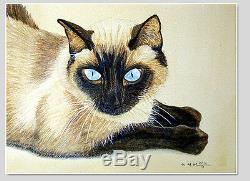 Siamese Cat 2, Pet, Animal, Original Watercolor Painting, Signed, Wall Art Deco