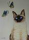 Siamese Cat 5, Butterfly, Original Watercolor Painting, Signed, Wall Art Deco