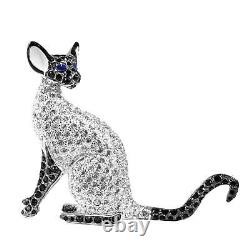 Siamese Cat Pin Brooch Art Deco Style Rhodium Plated Metal Alloy Set With