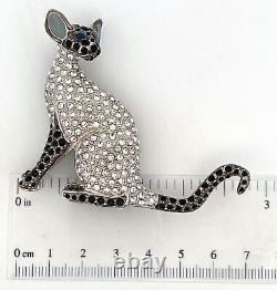 Siamese Cat Pin Brooch Art Deco Style Rhodium Plated Metal Alloy Set With