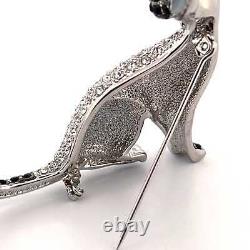 Siamese Cat Pin Brooch Art Deco Style Rhodium Plated Metal Alloy Set With