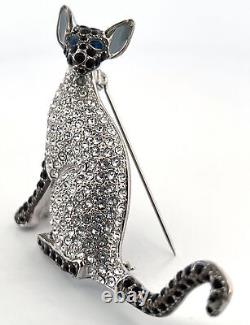Siamese Cat Pin Brooch Art Deco Style Rhodium Plated Metal Alloy Set With