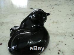 Signed Baccarat France Black Crystal Art Deco Glass Cat Figurine