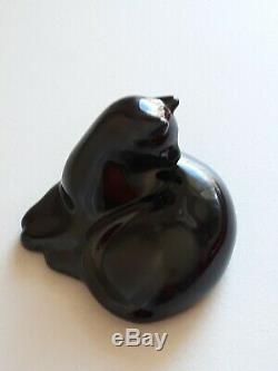 Signed Baccarat France Black Crystal Art Deco Glass Cat Figurine