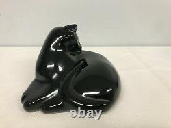 Signed Baccarat France Black Grooming Cat Figurine