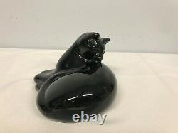 Signed Baccarat France Black Grooming Cat Figurine