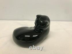 Signed Baccarat France Black Grooming Cat Figurine
